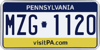 PA license plate MZG1120