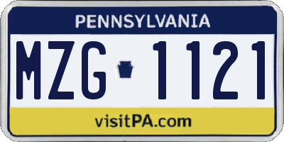 PA license plate MZG1121
