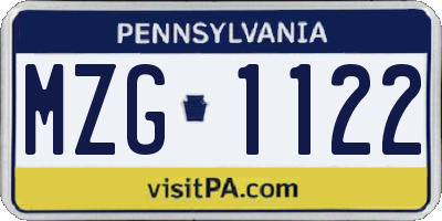 PA license plate MZG1122