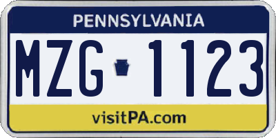 PA license plate MZG1123