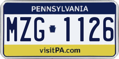 PA license plate MZG1126