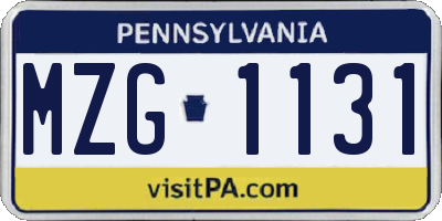 PA license plate MZG1131