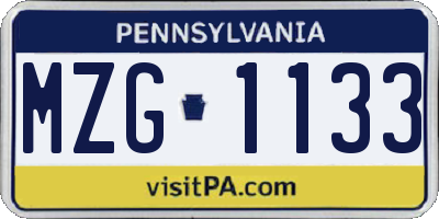 PA license plate MZG1133
