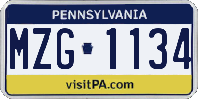 PA license plate MZG1134
