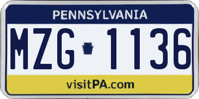 PA license plate MZG1136
