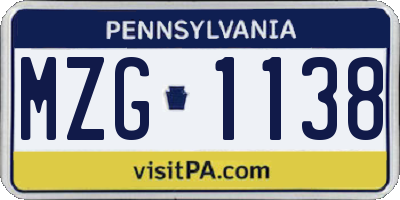 PA license plate MZG1138
