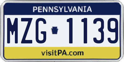 PA license plate MZG1139