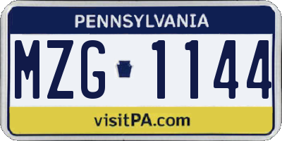 PA license plate MZG1144