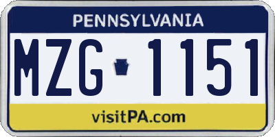 PA license plate MZG1151