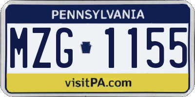 PA license plate MZG1155