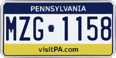 PA license plate MZG1158
