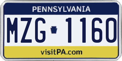 PA license plate MZG1160