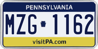PA license plate MZG1162