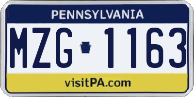 PA license plate MZG1163