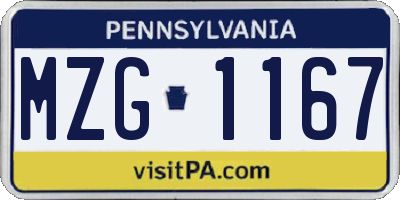 PA license plate MZG1167