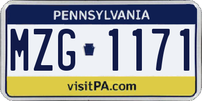 PA license plate MZG1171