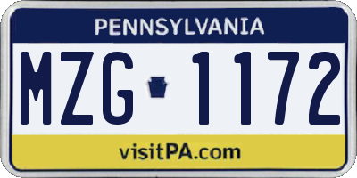 PA license plate MZG1172
