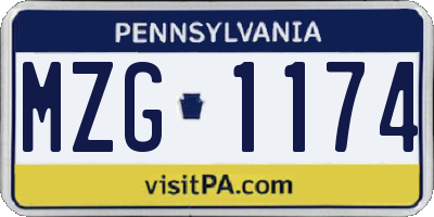 PA license plate MZG1174
