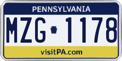 PA license plate MZG1178