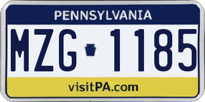 PA license plate MZG1185