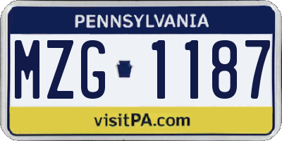 PA license plate MZG1187