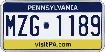 PA license plate MZG1189