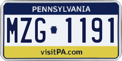 PA license plate MZG1191