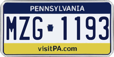 PA license plate MZG1193