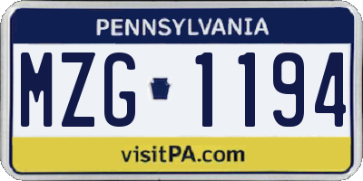 PA license plate MZG1194