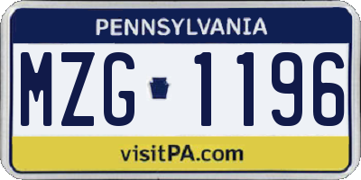 PA license plate MZG1196
