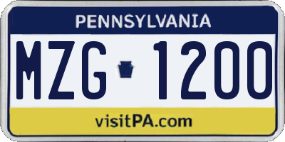PA license plate MZG1200