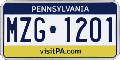 PA license plate MZG1201