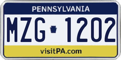 PA license plate MZG1202