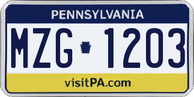 PA license plate MZG1203