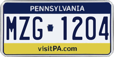 PA license plate MZG1204