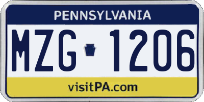 PA license plate MZG1206