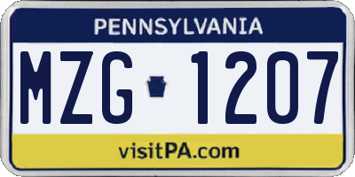 PA license plate MZG1207