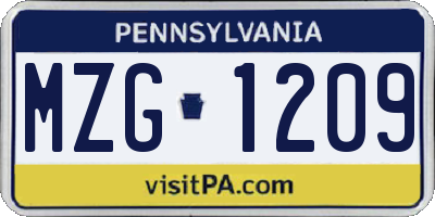PA license plate MZG1209