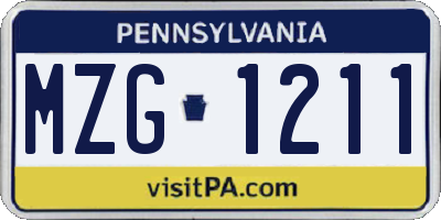 PA license plate MZG1211