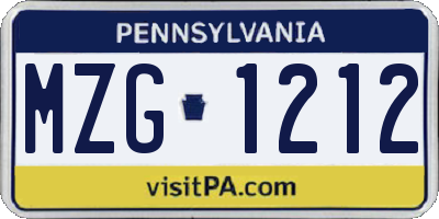 PA license plate MZG1212