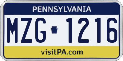 PA license plate MZG1216