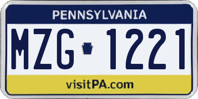 PA license plate MZG1221