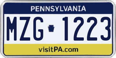 PA license plate MZG1223