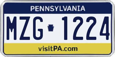 PA license plate MZG1224