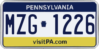 PA license plate MZG1226