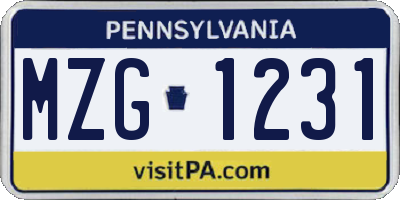 PA license plate MZG1231