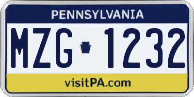 PA license plate MZG1232