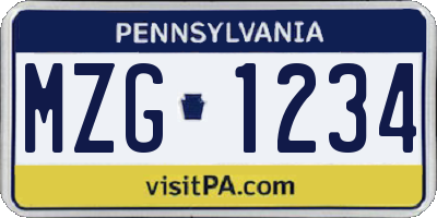 PA license plate MZG1234