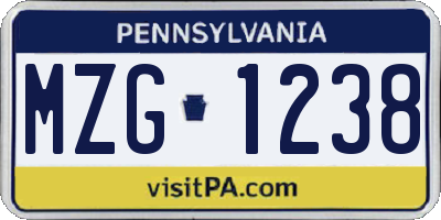 PA license plate MZG1238