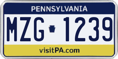 PA license plate MZG1239
